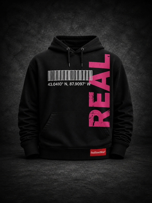 BARCODE COORDINATES HOODIE — REALSTREETWEAR® PINK EDITION