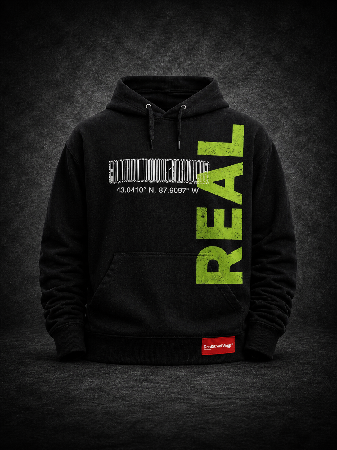 REAL Streetwear Distressed Hoodie — Green Code Edition